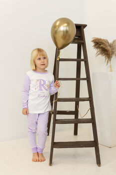 Girls Personalised Lilac Unicorn Pyjamas, 3 of 10