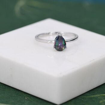 Sterling Silver One Carat Mystic Black Cz Pear Cut Ring, 2 of 11