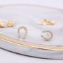 Sterling Silver Horseshoe Stud Earrings With Sparkling Cz Crystals, thumbnail 2 of 12