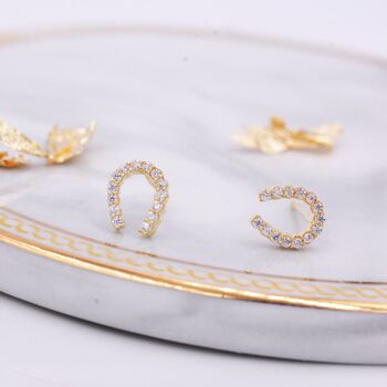 Sterling Silver Horseshoe Stud Earrings With Sparkling Cz Crystals, 2 of 12