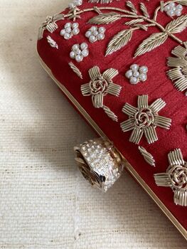 Red Handcrafted Raw Silk Clutch Bag, 10 of 10
