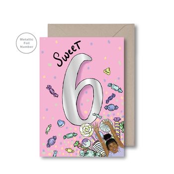 Sweet Six Black Children's Birthday Card, 3 of 4
