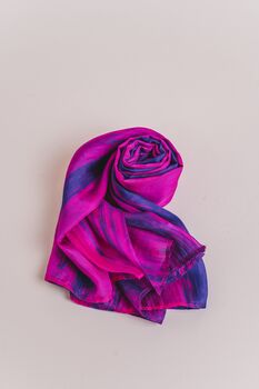 100% Mulberry Silk Scarf, Fuchsia Purple And Blue, 5 of 5