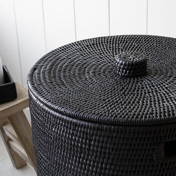 Marbury Black Round Rattan Laundry Basket, 2 of 4