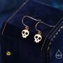 Sterling Silver Cute Skull Drop Hook Earrings, thumbnail 6 of 11