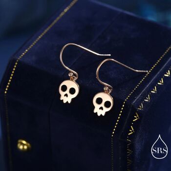 Sterling Silver Cute Skull Drop Hook Earrings, 6 of 11