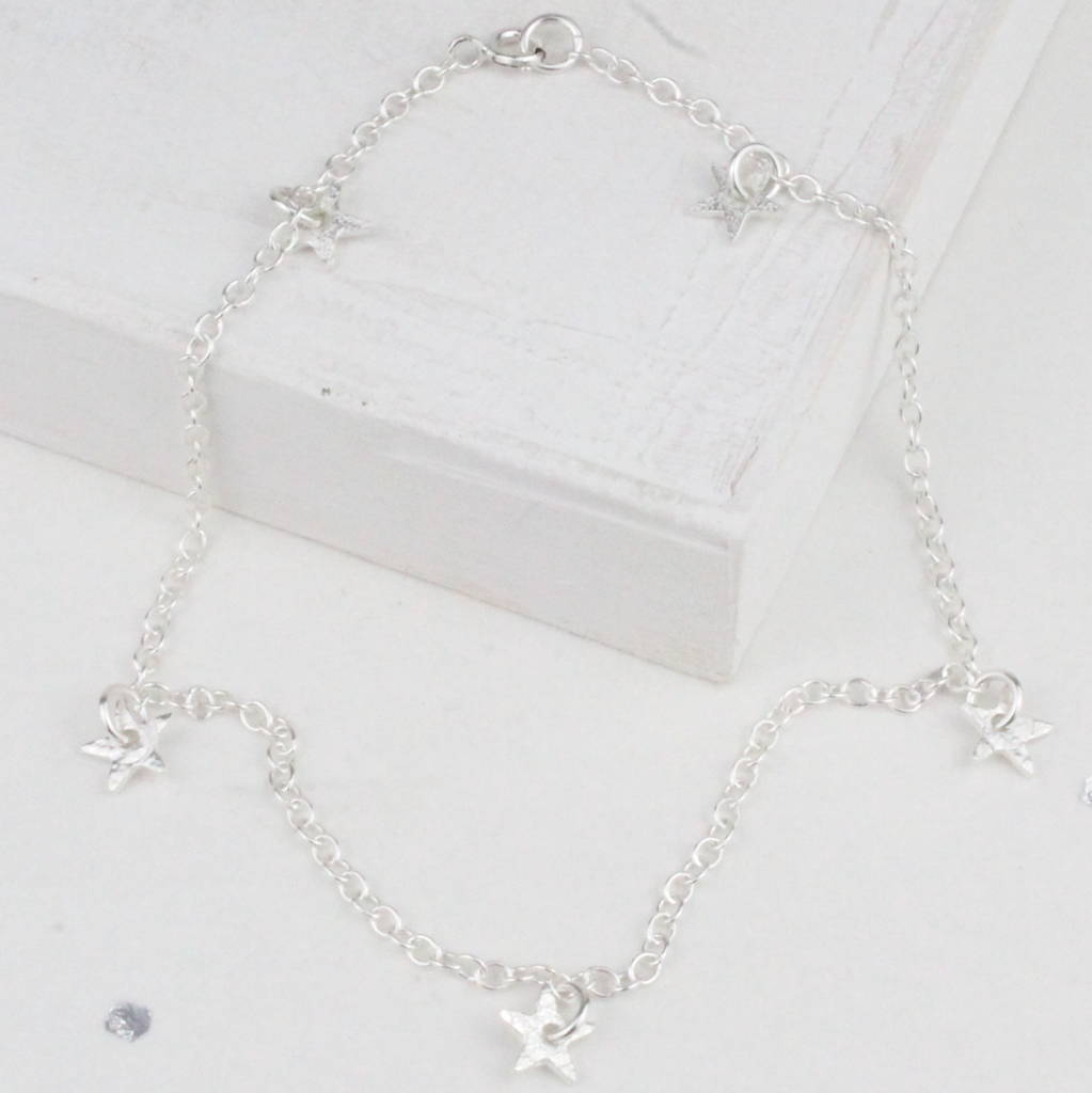 Sterling Silver Star Charm Anklet By Lucy Kemp Silver Jewellery