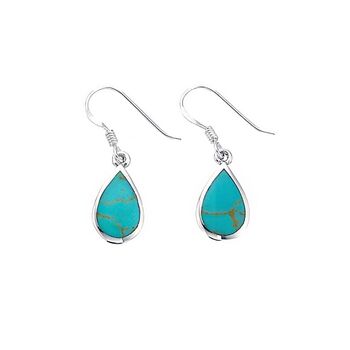 Sterling Silver Teardrop Turquoise Drop Earrings, 4 of 7