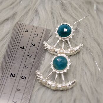 Blue Apatite Pearl Silver Earrings, 7 of 7