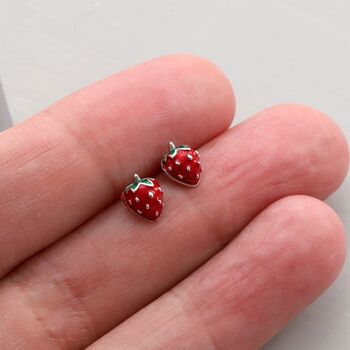 Love You Berry Much Sterling Silver Strawberry Earrings, 4 of 4