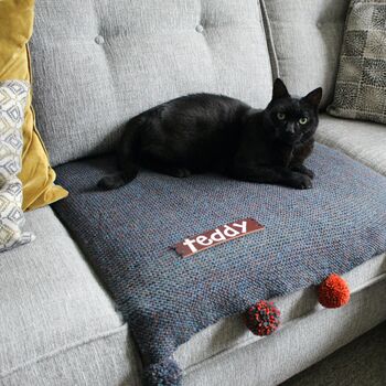 Personalised Leather And Knitted Dog Cat Blanket, 3 of 11