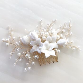 White Flower Hair Comb, 5 of 6