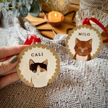 Personalised Christmas Cat Scallop Pattern, Metal Tree Decoration, 5 of 6