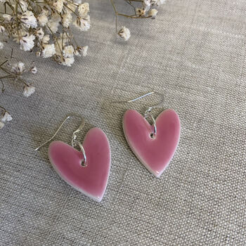 Bright Pink Statement Ceramic Heart Earrings, 8 of 8