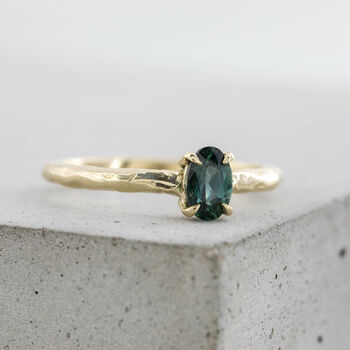 'Mae' Oval Teal Sapphire Solitaire Engagement Ring, 8 of 12