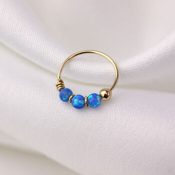 9ct Solid Yellow Gold Triple Opal Helix Nose Ring, 4 of 10