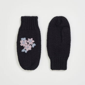 Forget Me Not Knitted Navy Mittens, 3 of 5