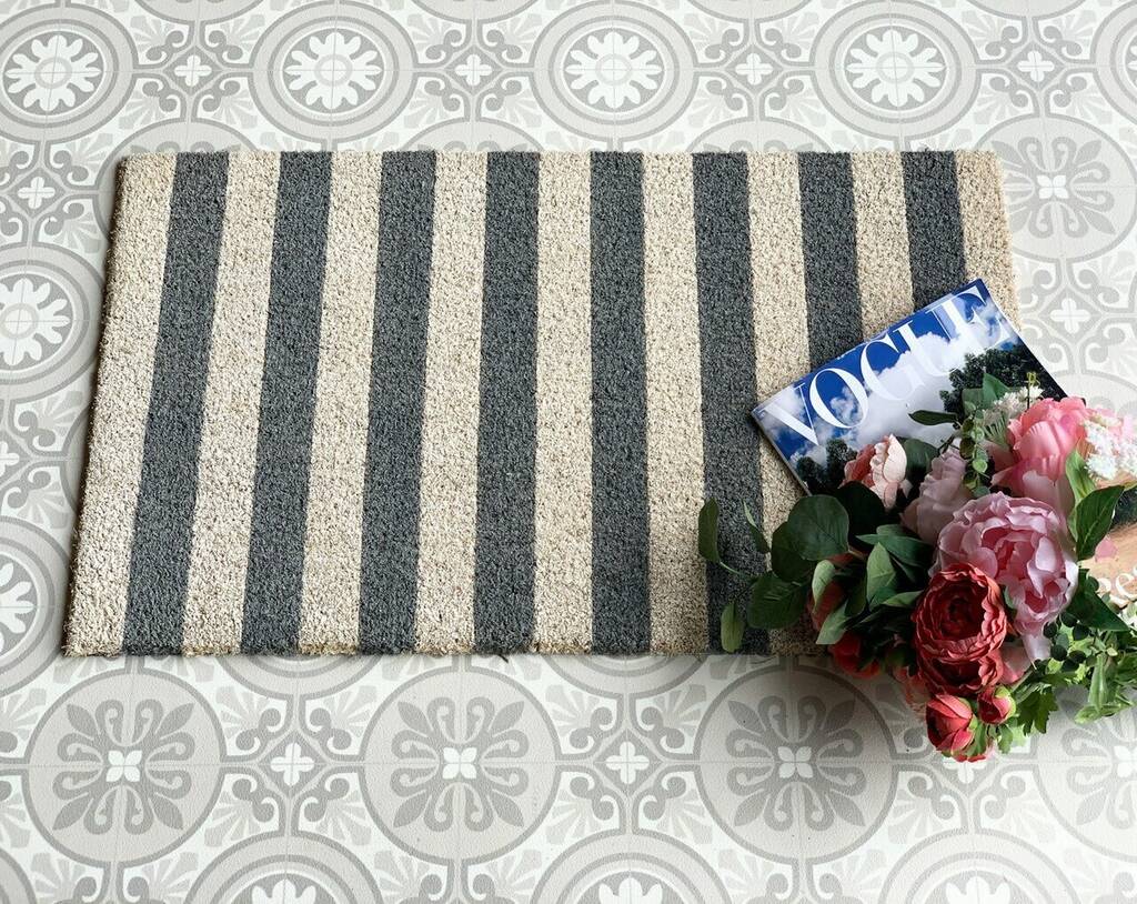 Grey Striped Doormat By Lime Lace