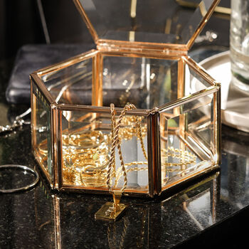 Gold Jewellery Box, Glass Trinket Box By NIKITA
