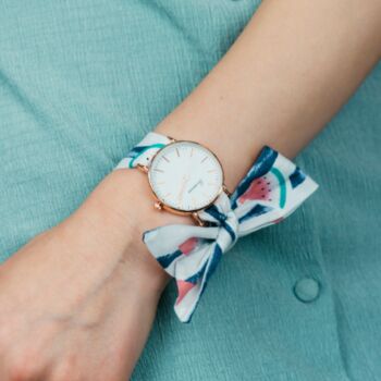Pink Blue Print Changeable Women Cotton Wrist Watch, 4 of 8