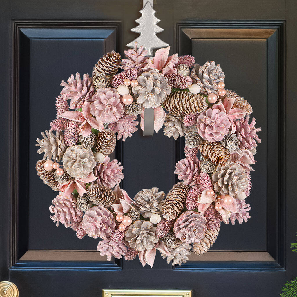 Winter Sparkle Pink Christmas Door Wreath, 1 of 7
