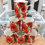 Set Of Six Straight Mugs In Red Poppy Design, thumbnail 5 of 11
