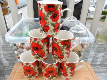 Set Of Six Straight Mugs In Red Poppy Design, 5 of 11