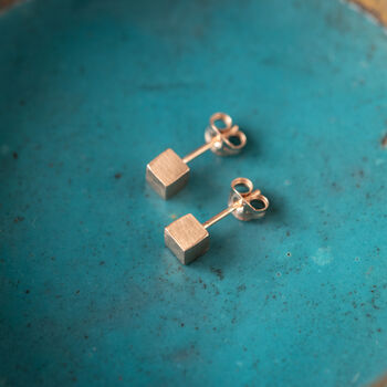 Minimal Sterling Silver Cube Studs, 4 of 6