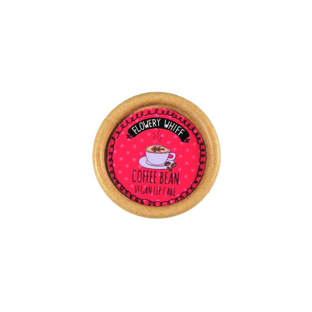 Coffee Bean Vegan Lip Balm In Plastic Free Card Pot By Flowery Whiff