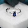 Sterling Silver Created Blue Sapphire Oval Ring, thumbnail 7 of 12