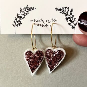 Glitter Heart Embroidered Fabric Hoop Earrings, 2 of 5