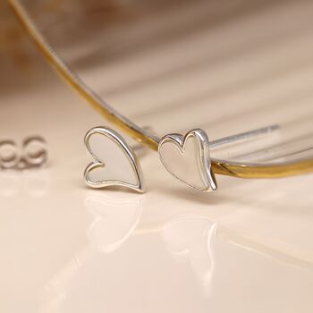 Tiny Sterling Silver Mother Of Pearl Heart Studs, 3 of 7