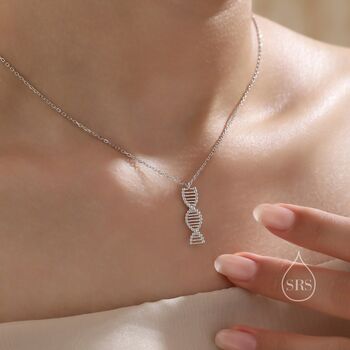 Sterling Silver Dna Molecular Structure Pendant Necklace, 2 of 12