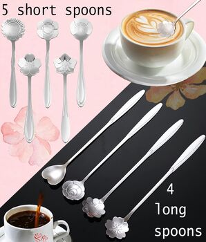 Set Of Nine Stainless Steel Flower Latte Coffee Spoons, 6 of 9