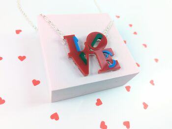 Love Necklace Acrylic Love Art Pendant Silver Plated, 9 of 10