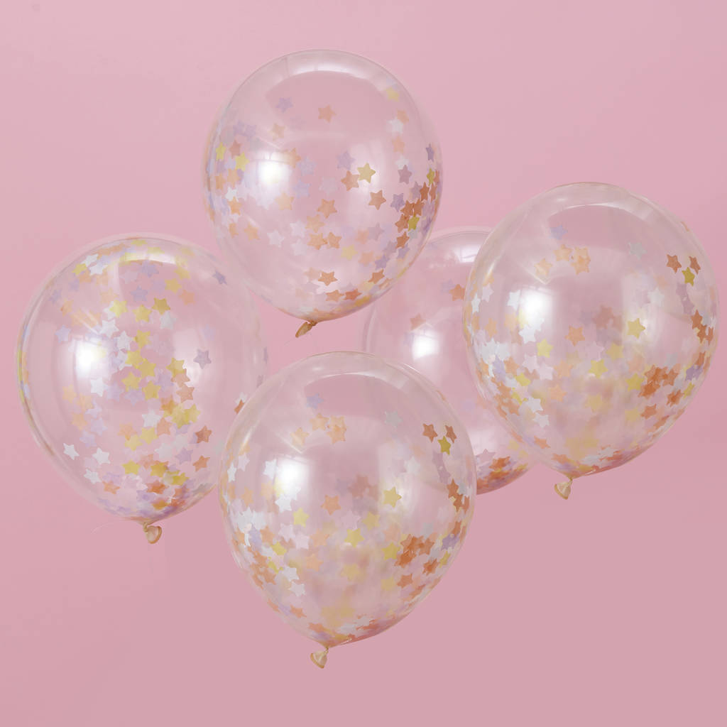 Pastel Star Confetti Party Balloons Five Pack, 1 of 3