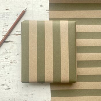 Olive Green Wide Stripe Pattern Fibre 450 X 320mm Size Wrapping Paper Sheet, 2 of 5