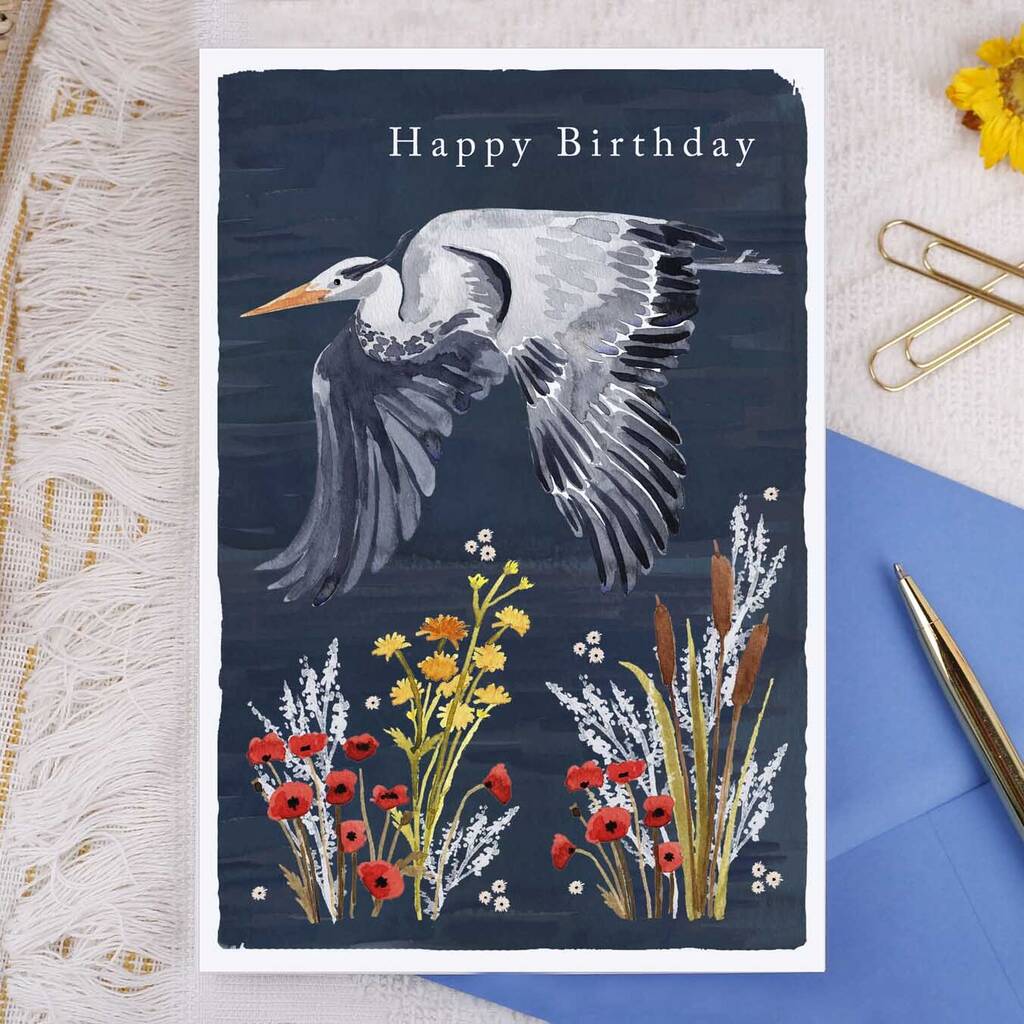 Floral Heron Happy Birthday Card By Okey Dokey Design