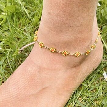 Yellow Sun Flower Summer Floral Charm Anklet, 8 of 9