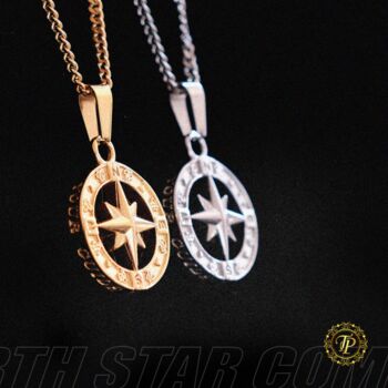 North Star Compass Steel Pendant Necklace, 4 of 12