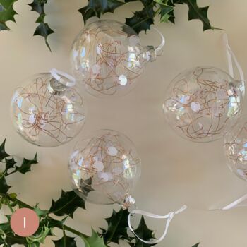 Set Of Six 7cm Sequin Glass Baubles, 8 of 9