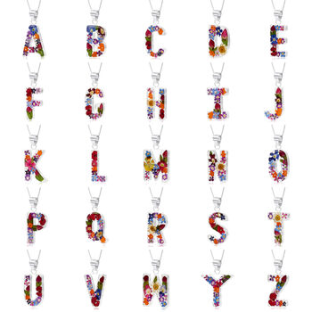 Gift For Teacher Initial Pendant Necklace With Real Flowers, 3 of 12