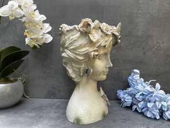 26cm Grey Green Ladies Head Plant Pot With Pink Flowers, 11 of 12