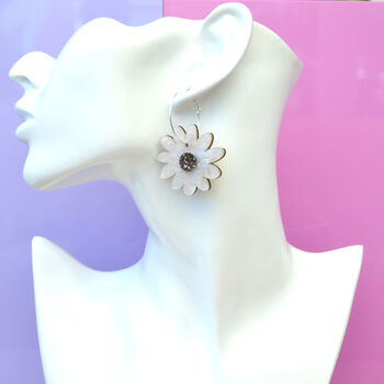 White Marble And Rainbow Glitter Daisy Hoop Earrings, 4 of 4