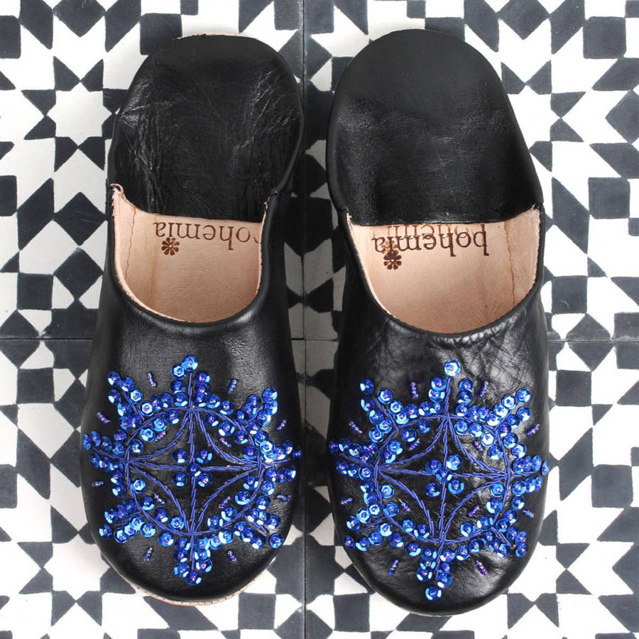 leather sequin babouche slippers by bohemia | notonthehighstreet.com