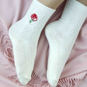 Rose Cashmere Bed Socks And Silk Sleep Mask Gift Set, 2 of 8