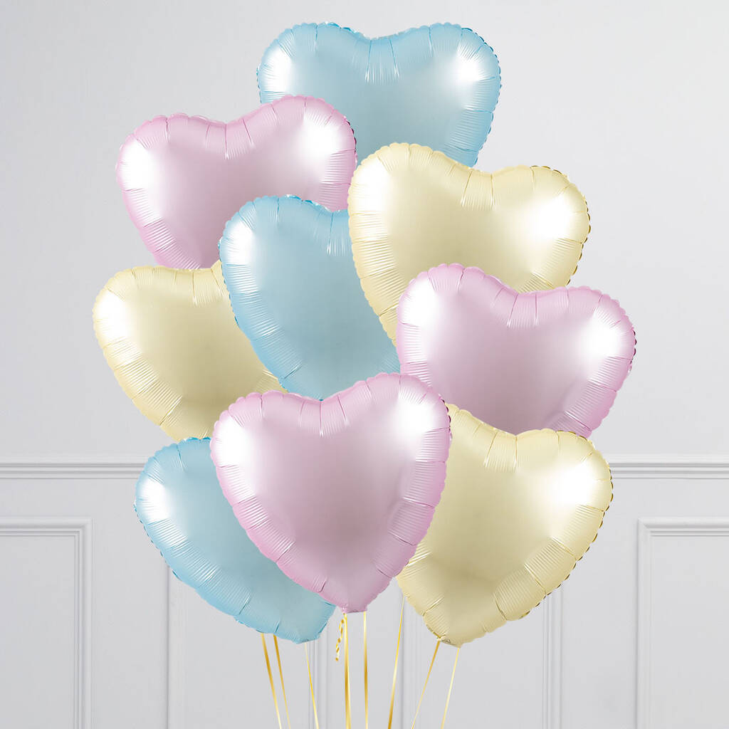 Pastel Rainbow Satin Hearts Inflated Foil Balloon Bunch By Bubblegum ...