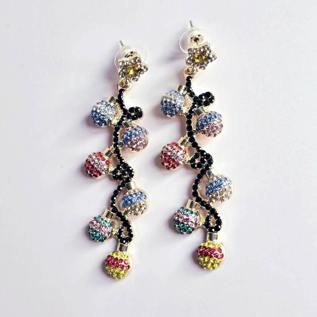 Multicolour Rhinestone Christmas Bauble String Earrings, 1 of 4