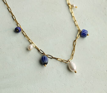 Blue Delft Glass And Pearl Charm Necklace, 7 of 8