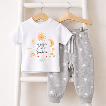 Personalised Mother's Day Mummy And Me Matching Pyjamas Sun Rainbow, 3 of 5